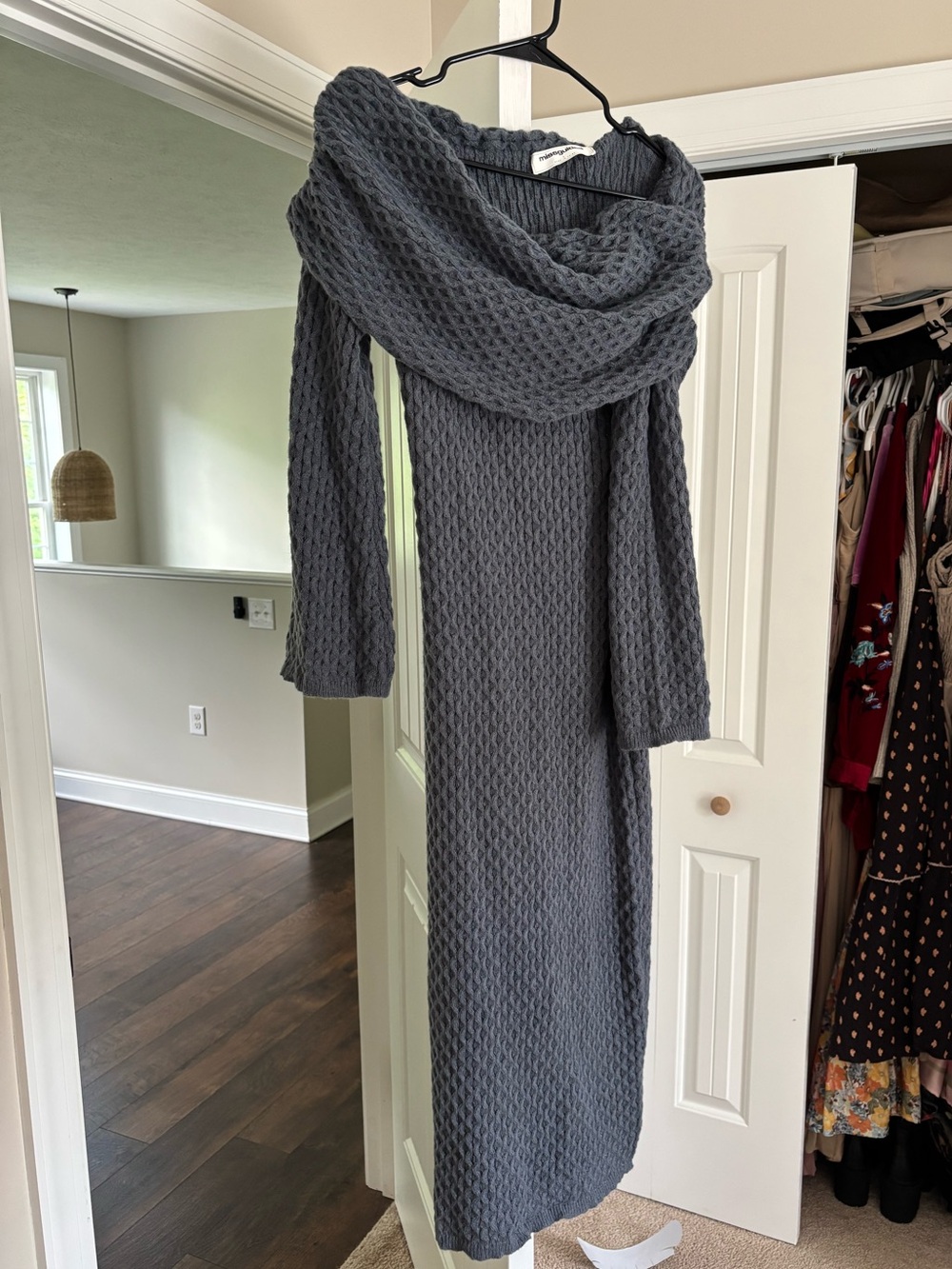 Missguided Charcoal Grey Knit Maxi Dress with Scarf